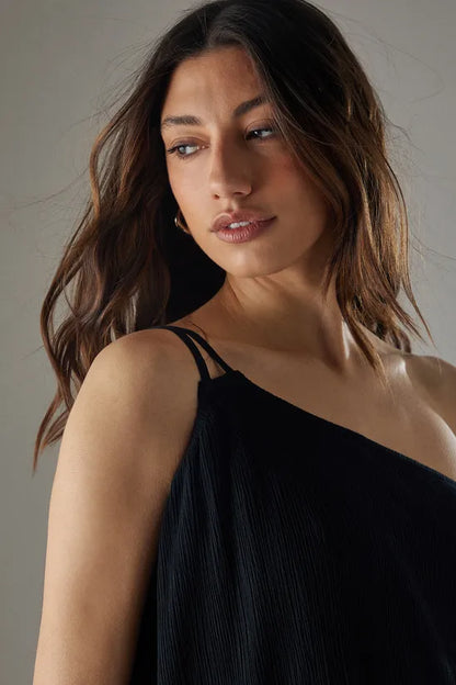 Cheesecloth Double Strap One Shoulder Maxi Sundress