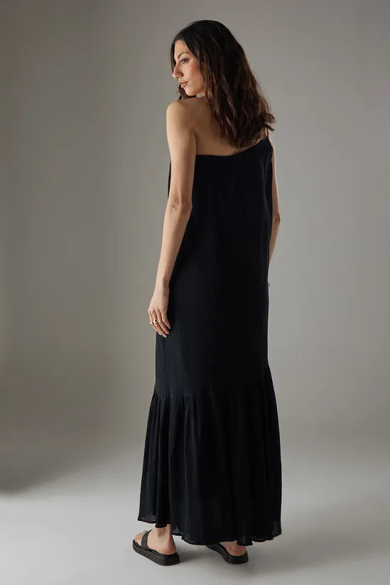 Cheesecloth Double Strap One Shoulder Maxi Sundress