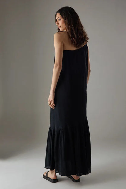Cheesecloth Double Strap One Shoulder Maxi Sundress