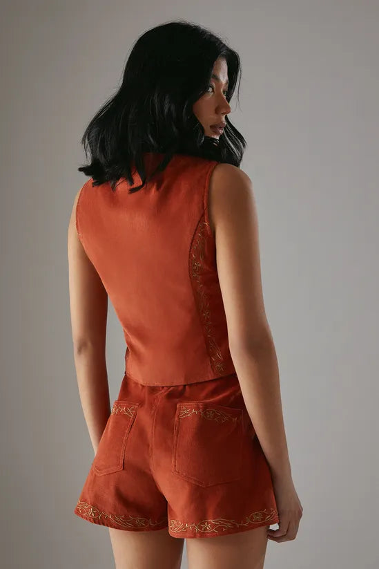 HCD Cord Embroidered Lace Up Waistcoat