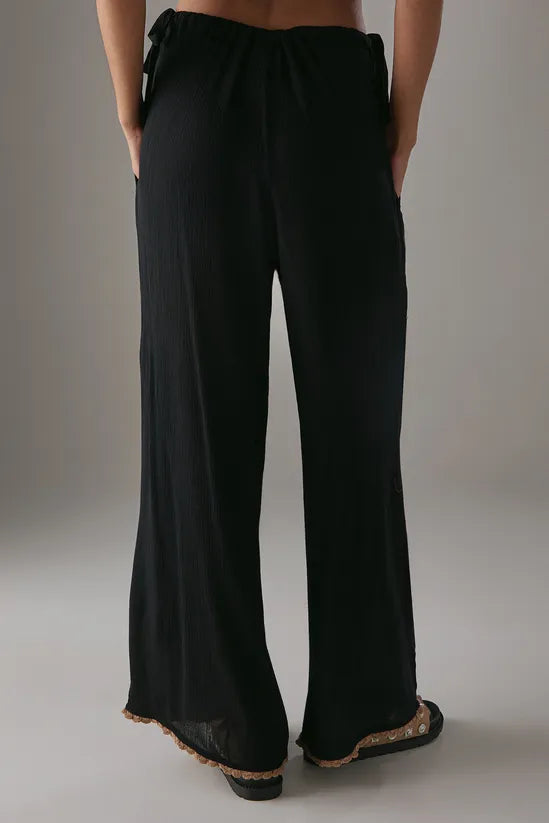HCD Cheesecloth Embroidered Mid Waist Tie Side Trousers