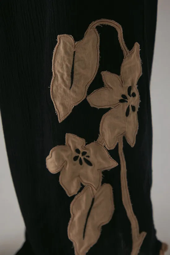 HCD Cheesecloth Embroidered Mid Waist Tie Side Trousers
